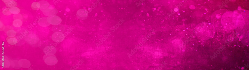 Abstract festive celebration template texture background banner panorama - Pink magenta bokeh lights isolated on pink magenta paper texture, with space for text - obrazy, fototapety, plakaty 