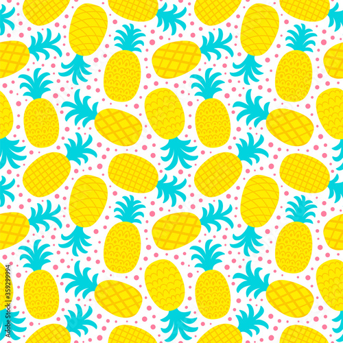 Photo Seamless vector pattern with cute pineapples.