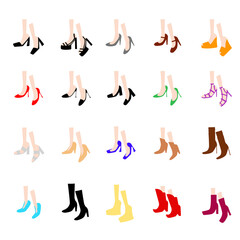 set women's shoes with heels of different colors in the style of cartoon