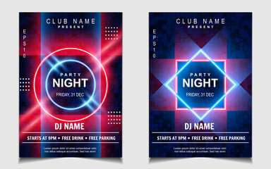 Poster - Night dance party music poster flyer layout design template background with neon light and dynamic style. Colorful electro style vector for concert disco, club party, event invitation, cover festival