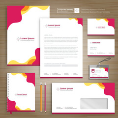 Fototapete - Corporate Business Identity template design stationery Vector abstract  background with memo Gift Items Color promotional souvenirs elements

