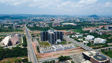 Aerial landscape view of commercial buildings in Abuja Nigeria 