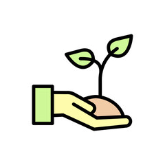 Poster - Hand, soil, plant icon. Simple color with outline vector elements of mother earth day icons for ui and ux, website or mobile application