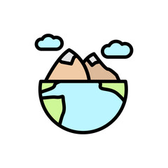 Poster - Earth, mountains, cloud icon. Simple color with outline vector elements of mother earth day icons for ui and ux, website or mobile application