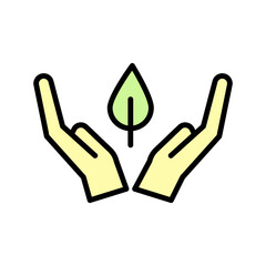 Poster - Hands, leaf icon. Simple color with outline vector elements of mother earth day icons for ui and ux, website or mobile application