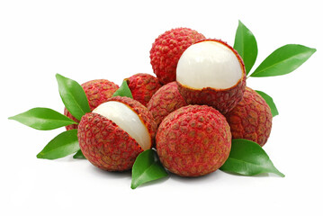 Lychee, litchi fruits isolated on white background