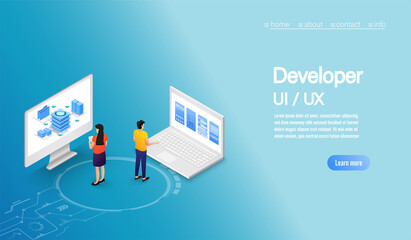 Fototapete - Business concept peoples working UI UX Development. Vector illustrations.
