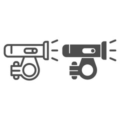 Poster - Flashlight for bicycle line and solid icon, bicycle accessories concept, Bike light sign on white background, Bicycle flashlight icon in outline style for mobile concept, web design. Vector graphics.