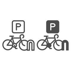 Poster - parking for cyclists line and solid icon, outdoor sport concept, parking for bike sign on white back