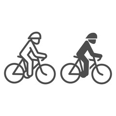 Poster - Cyclist line and solid icon, Summer sports concept, Cycling symbol on white background, man ride bicycle icon in outline style for mobile concept and web design. Vector graphics.