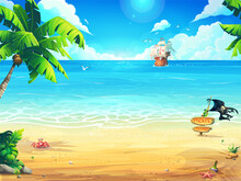 Vector Illustration Summer Beach And Palm Trees
