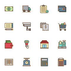 Aufkleber - shopping filled outline icons set, line vector symbol collection, linear colorful pictogram pack. si