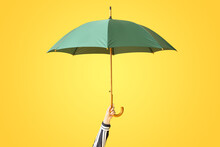 Hand With Stylish Umbrella On Color Background
