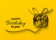 A Gift For Your Happy Birthday. Vector Scrawl Of Box Made Made With Iron Wire On Yellow Background