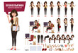 © Zeinous - Business woman character creation vector set. Businesswoman female characters editable create face and body parts movement for demo presentation collection design. Vector illustration