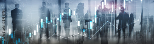 Cuadros en Lienzo Silhouettes of traders on stock market. 2020 Finance