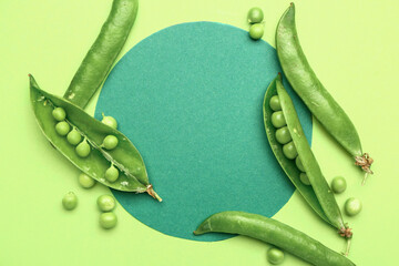 Tasty fresh peas on color background