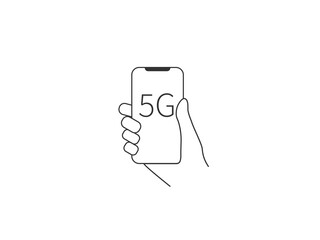 Poster - 5g, wireless, phone in hand icon. Vector illustration, flat design.