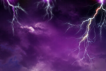 Lightning, thunder cloud dark cloudy sky, Copy space for your text