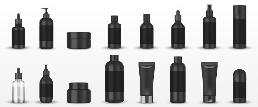 realistic blank black cosmetic tubes isolated. mockup cosmetic containers hand cream, shampoo, liqui