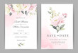 Rose flora watercolor wedding invitation card set template flower bouquet design.