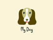 Cute dog or beagle dog cartoon on Cream color background with the word 