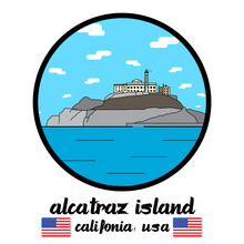 Circle Icon Alcatraz Island. Vector Illustration
