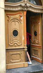 Typical art nouveau doorway on a family building in Europe