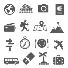 Travel and tourism icon set on white background