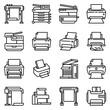 Printer icons set. Outline set of printer vector icons for web design isolated on white background