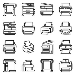 Poster - Printer icons set. Outline set of printer vector icons for web design isolated on white background