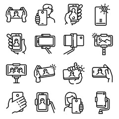 Poster - Selfie icons set. Outline set of selfie vector icons for web design isolated on white background