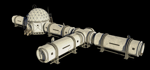 Wall Mural - research base, habitat for astronauts on mars or moon isolated on black background