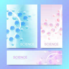 Poster - Science banner design template with colorful 3d molecules on modern background. Scientific vector illustration for Science or Medical background.