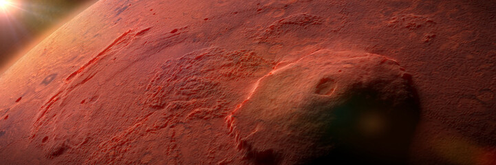 Wall Mural - olympus mons, volcano on planet mars, largest volcano in the solar system