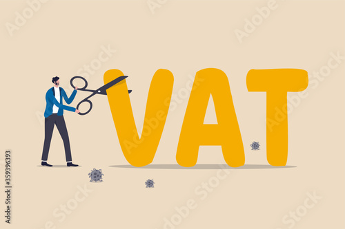 Fotografía Government money policy to cut VAT or reduce tax rate to help economic recovery after COVID-19 Coronavirus pandemic, government, FED and central bank using scissors to cut or lower VAT rate