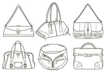 Wall Mural - Collection of fashion women's bags (vector illustration coloring book).