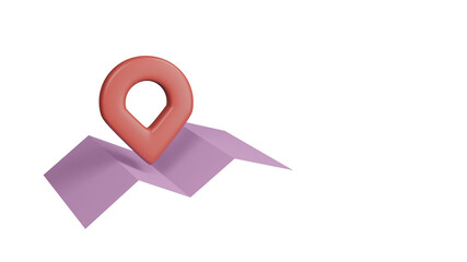 Pink paper map with red pointers, isolated on white background. 3D rendering