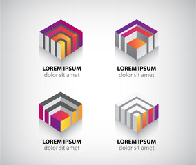 Wall Mural - set of vector abstract colorful geometric cube 3d icons