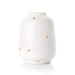 Wall Mural - Beautiful vase in the style of Provence. White ceramic vase with golden dots on a white background.