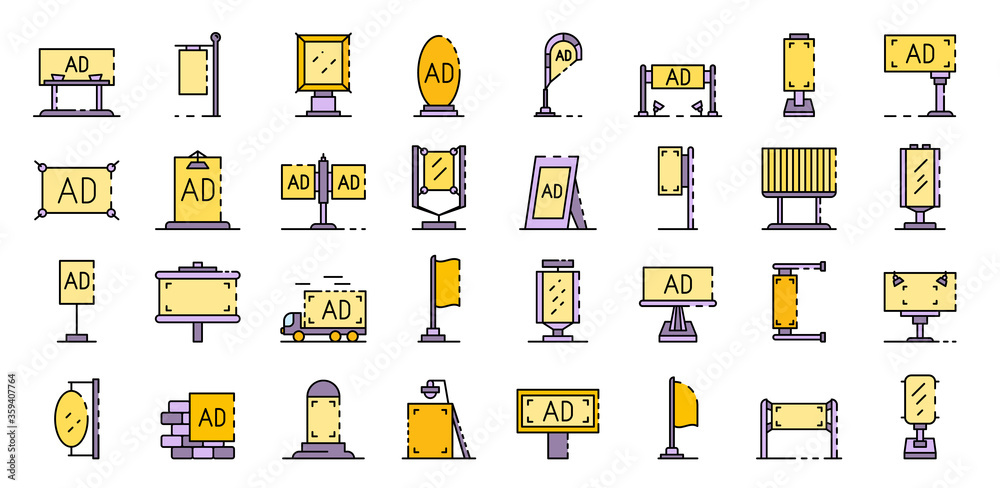 Outdoor advertising icons set. Outline set of outdoor advertising ...