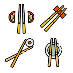 Wall Mural - Chopsticks icons set. Outline set of chopsticks vector icons thin line color flat on white