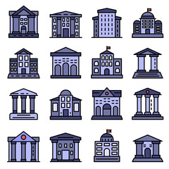 Poster - Courthouse icons set. Outline set of courthouse vector icons thin line color flat on white