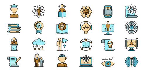 Wall Mural - Interactive learning icons set. Outline set of interactive learning vector icons thin line color flat on white