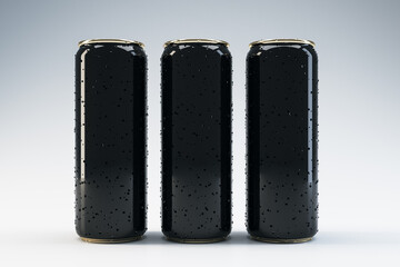 Poster - Front view of three black beverage drink cans