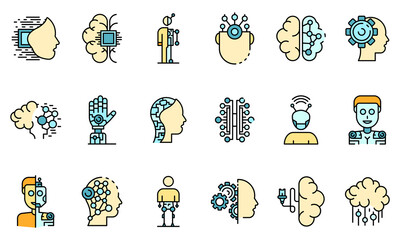 Poster - humanoid icons set. outline set of humanoid vector icons thin line color flat on white