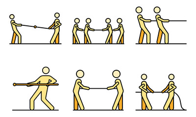 Poster - Tug of war icons set. Outline set of tug of war vector icons thin line color flat on white