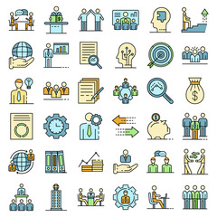 Poster - Corporate governance icons set. Outline set of corporate governance vector icons thin line color flat on white