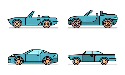 Poster - Cabriolet car icons set. Outline set of cabriolet car vector icons thin line color flat on white