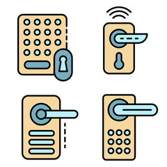 Poster - Wireless door lock icons set. Outline set of wireless door lock vector icons thin line color flat on white